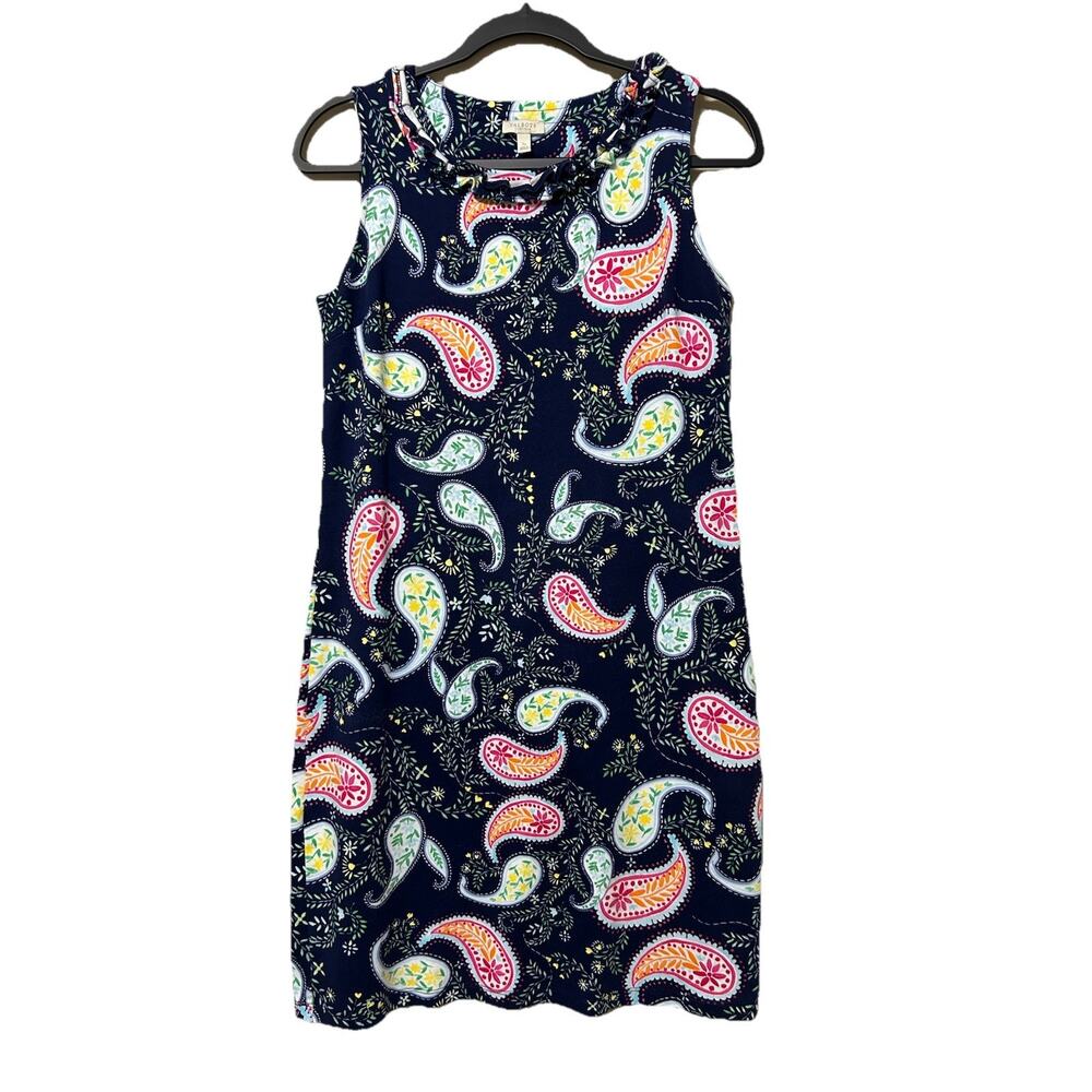 Talbots Petites Navy Blue Paisley Short Dress Size S Petite Sleeveless Cotton